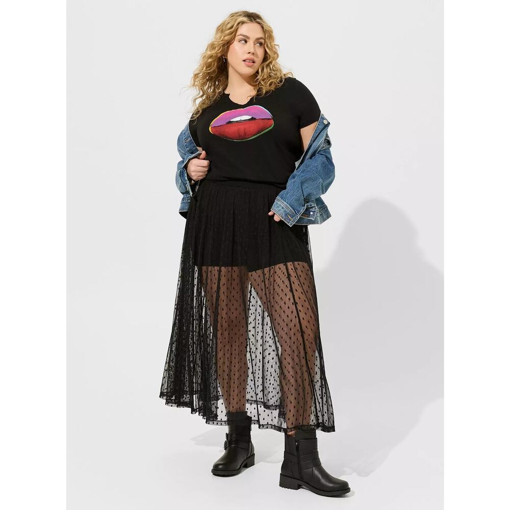 NWT Torrid Black Maxi Mesh Dot With Undershort Skirt Plus Size: 2X (18/20)